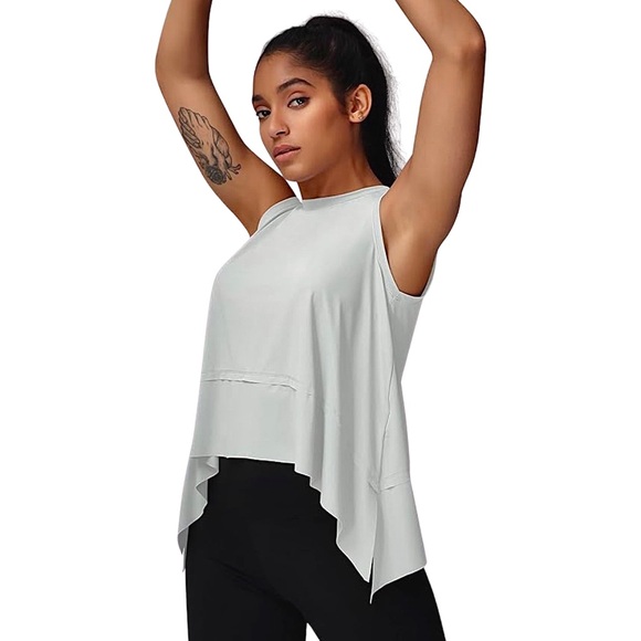 Cropped Flowy Quick-Dry Tank‎ Top- Light Gray - Picture 5 of 8